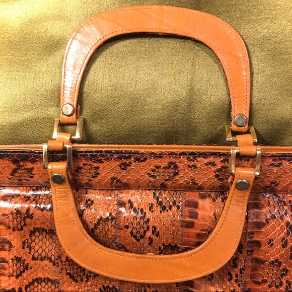 VINTAGE 1970s MASTERCRAFT LEATHER SNAKESKIN BAG ❤️ - Picture 4 of 9